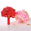 Bruiloft bloemen elegante rode bruidsboeketten aankomst 2024 rood/ donkerroze 26 23 cm