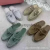 Loro Piano LP New Baotou Slippers Women's Summer Outwear Thick Sole Flat Bottom Round Head Sheep Reverse Fleece Lazy Half Trailer Shoes