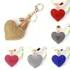 Keychains Lanyards Kvinnor Girls Heart Rhinestone Key Chains Solid Color Tassels Luxury Design Par Midje Buckle Keyring Bag Hanging Accessories