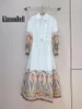 Lässige Kleider 2,23 Klasonbell Elegant Vintage Print Long Sleeve mit Gürtelkleid Baumwolle Atmungsfreie Feiertagsstrand Maxi Frauen Kleidung