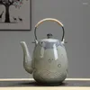 Hip Flasks Ceramic Big Teapot Hand-painted Retro Cooler Kettle Iron Handle Lifting Pot Restaurant Household