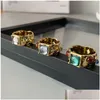 Bands Anneaux Niche Mondo rétro Retro Gemstone Ring incrustée Lumière Luxury High Court Style Gold Index Ins Fashion All-Match Jewelry Gift Dhkov