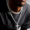 Strands Hip Hop 2-piece Cross Tennis Chain 14MM Prong Cuban Necklace Mens and Womens Iced 2 Rows Cuban Chain Necklace Couple Jewelry 240424