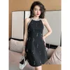 Basic Casual Dresses Summer Womens Mini Dress Luxury Fashion Black O-Neck Shine Diamond Tassel Slim Gown Femme Evening Party Banquet R Dheqv