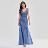 Runway Dresses Womens strapless embroidered beaded fabric ball dress V-neck elegant little mermaid dress formal party dress Abiti leather salad robe Y240426