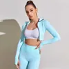 Kvinnors spårningsdräkter sömlösa kvinnor Yoga Gym Sportset Fitness Running Clothing Sports Långärmad Crop Top Tight Chest Sports Set 240424