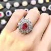 Cluster Rings Spring Qiaoer Solid S925 Sterling Silver Red Corundum Gemstone Retro Ruby for Women Sparkling Jewelry Party Gift