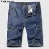 Jeans masculino verão novo jeans jeans shorts shorts algodão 1 bolso de bolso solto perna larga bermuda praia shortsl2404