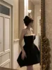 Повседневные платья сладкое y2k в стиле шикарное черное a-line короткая юбка для шва шва в ломтинге.