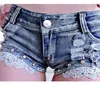 Women's Shorts 2024 Summer New Womens Hole Jeans Denim Lace Bead Shorts Korean Style Y240425