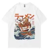 Erkek Tişörtleri Japon Harajuku T-shirt Erkekler Yaz Hip Hop Tişörtleri Erişte Gemi Karikatür Strtwear Tshirts Kısa Slve Sıradan Üst Pamuk T240425