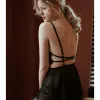 Sokken sexy lingerie backless slaap slijtage nachtjurken met string sets vneck kant sexy jong meisje streep ontwerp vrouw nacht slaapkleding