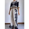 Women's Two Piece Pants Summer Fashion Print Two Piece Set Women Casual Loose Short Tshirt Wide Leg Pants Two Piece Set Women Y240426