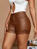 Women's Shorts 2024 Women Out Street High Waist Studded Detail Solid Diagonal Pockets Elastic Slim PU Leather Motorcycle Girls Cool Wear