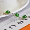 Bangle Natural Open 925 Sterling Silver Armband Inlaid Green Oval Hetian Jade Temperament Ladies Jewelles Bangles Ladies 'Gift