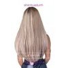 Wig Womens Center Split without bangs Gradual highlight Brown long straight hair Loose natural full length wig