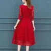 Повседневные платья модное высококачественное кружевное платье весной осень вестерн Вестерн-выстрел по колену на колене с длинными модными модными