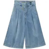 Jeans femminile 2024 Arrivo Summer Women Comfort Cotton Denim Pantaloni lungometraggi Pantaloni Pulsante in vita a larga gamba sciolta P490