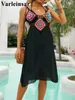 Sexy Splicing Hollow Out Crochet Knitted Tunic Beach Cover Up Cover-ups Dress Wear Beachwear Female V3922