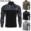 T-shirts táticos Mens Zipper Pocket Clothing 2024 Mens camiseta militar Elastic de forma elástica ao ar livre camuflagem de t-shirt de mangas compridas 240426