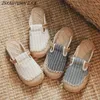 Buty swobodne styl etniczny Kobiety Kobiety Slipper Spring Summer Flat Shoe Linen Sofe Solel Sandal Ladies 2024
