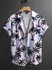 Men's Casual Shirts Summer Coconut Tree Mens Palm Graphics Shirt Summer Aloha Shirt Casual Turndown Short Sleeve Stretch Fabric Shirt Harajuku 240424