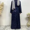 Ethnic Clothing Light Sequin Women's Abayas Middle Eastern Dubai Turkey Solid Daily Muslim Dress Women Long Sleeve O-neck Ladies