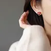 Backs Earrings Fashionable Elegant Heart Shaped Ear Clip French Style Vintage Wine Red Square On Without Piercing For Women Party