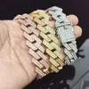 Strands 13 mm Rhinestone Ice Out Square Miami Cuban Chain Naszyjnik na męski złoto srebrne biżuterię