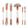 Saiantth 6st Double Head Dual Useable Portable Wood Aluminium Handle Makeup Borstes Set Fan Shape Loose Powder Eyeshadow Foundation 240412