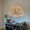 Lotus Flower Light Mandala Nocna Lekka LED LED LEDA LEDA LEWA BIAŁA Rzeźbiona drewno Trójwymiarowa dioda LED