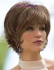 Perruque à la mode à haute température Silk brun incliné frange de cheveux courts moelleux pour les femmes en fibre synthétique.