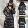 Women Designer winter down jackets White duck down Long parkas black Green Outdoor coat Big Fox fur Hooded Size 1234