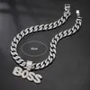 Strands Boss Cuban Chain Necklace Bling Alloy Letter Necklace Womens Hip Hop Gothic Jewelry Miami Chain Free Shipping 240424