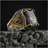 Bands Anneaux Turkish Signet for Men Ancient Sier Color Scarved Eagle Ring Mystic Zircon Inclay New Punk Drop Livrot Bijoux Dhdp0