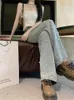 Jeans féminins Fashion coréenne pour les femmes 2024 Perles de l'industrie lourde du printemps Retro Lavage haute taille à la jambe large Pantalon Femme