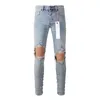 Damesbroeken Hoge kwaliteit 2024 Paarse Roca Brand Jeans Fashion Light Blue Knie Goles Slim Fit reparatie 28-40 Maat