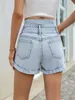 Women's Shorts 2024 Summer New Slim Hemmed Denim Shorts High Waist Booty Shorts Jean with Button Ropa De Mujer Sky Blue Y240425