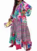 Plus Size Fallwinter Womens Casual Dress Long Sleeve V-Neck Oregelbundet mönster Print Personliga klänningar 240410