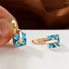 Backs Earrings Cute Female Bridal Gold Color Wedding Clip Luxury Crystal Water Blue Square Stone Jewelry For Women