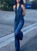 TARUXY Y2k Denim Jumpsuit Women V-Neck Sleeveless Slim Bodycon Jumpsuits Overalls Streetwear One Piece Outfits Jeans 240417