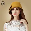 FS WOMENS Black Wool Felf Coche British Top Bocket Cappello con bowkor Borim Fedoras Giorlievi Giallo Floppy Derby Cappelli 240412