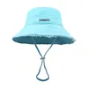 Beretti Adolescenti Design sfilacciato Hat bucket Fisherman pieghevole estate con la corda del mento Anti-uv per la famiglia di amici