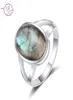 Eheringe 925 Sterling Silber Ring Natural 10x14mm Big Labradorite Einfacher Tiger -Augenschmuck für Frauen Männer großer Stein Vintage 1031976