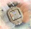 President Cool Herr Square Roman Tank Dial Watches Auto Day Date Time Shiny Starry Clock Quartz Battery Core Diamonds Ring Armband Watch Montre de Luxe Gifts