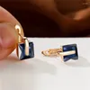 Backs Earrings Cute Female Bridal Gold Color Wedding Clip Luxury Crystal Water Blue Square Stone Jewelry For Women