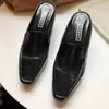 Slippers Women Mid Heels Mules Shoes Chunky Summer 2024 Fashion Dress Sandals Square Toe Slides Pumps Slingback Flip Flops