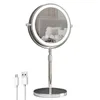 9 inch 360 degrees Bedroom or Bathroom table Lifting Makeup Mirror 3X Magnifying Double Mirror with LED Light Cosmetic Mirror 240416