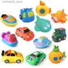 Sand Play Water Fun Baby bath toys Swimming water Cartoon soft rubber car boat Plane floating Squeeze sound spray Childrens games Toy gifts Q240426