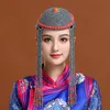 Mongolisk hatt för kvinnor scendans färgglada prestanda kostymtillbehör bröllop brud krona prinsessan cosplay huvudbonader